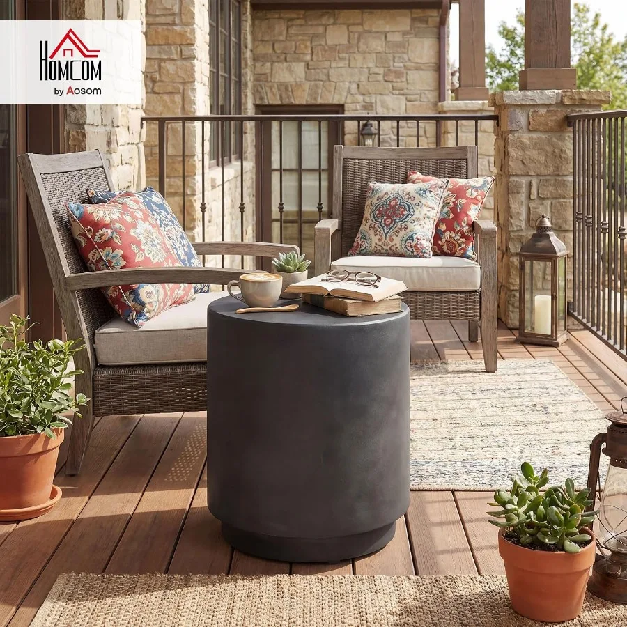Outdoor Side Table Round Small End Table Concrete Finish