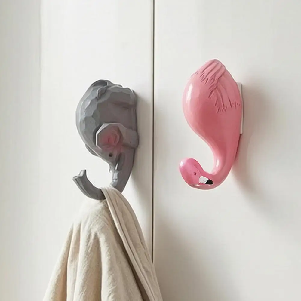 Sticky Hooks for Wall Cute Wall Hooks Set Flamingo Giraffe Swan Elephant Shape Hangers Self-adhesive Resin Decorative Coat Hat