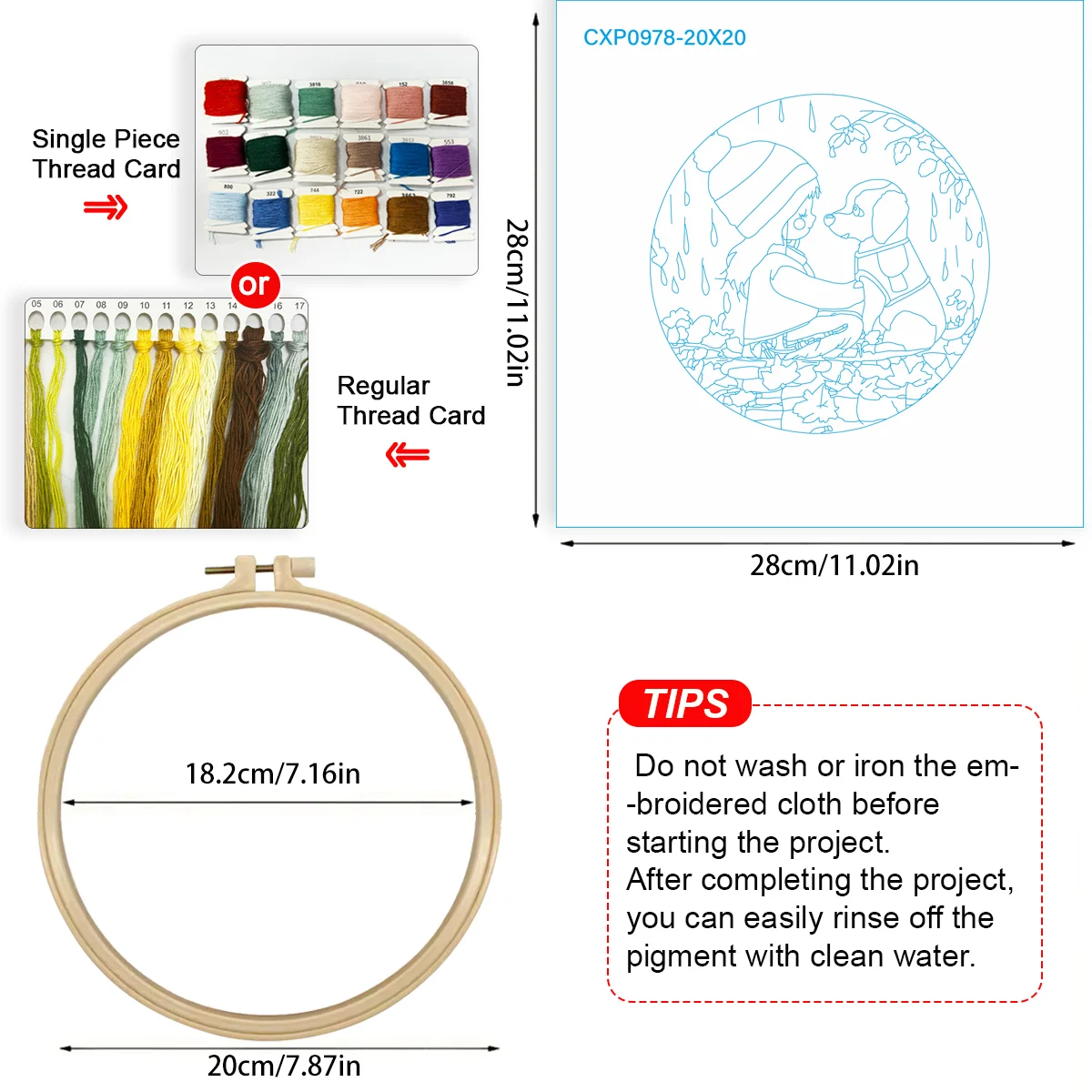 1 Stück 20X20CM/15X15CM 7,87/6,3 Zoll Stickerei-Starter-Kit „Ein Mädchen und ein Hund“ DIY-Kit DIY-Stickerei-Kit Handarbeiten Nadelkunst – Detail 6