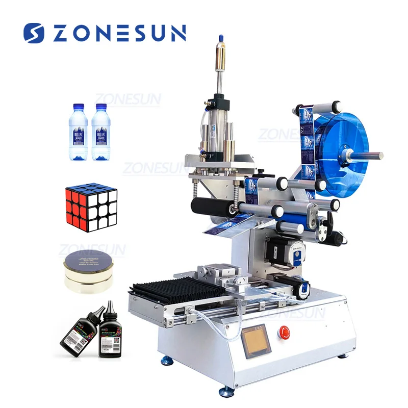 ZONESUN ZS-TB803 Semi-automatic Desktop Magic Cube Toy Flat Surface Labeler Glass Oval Square Flat Bottle Labeling Machine