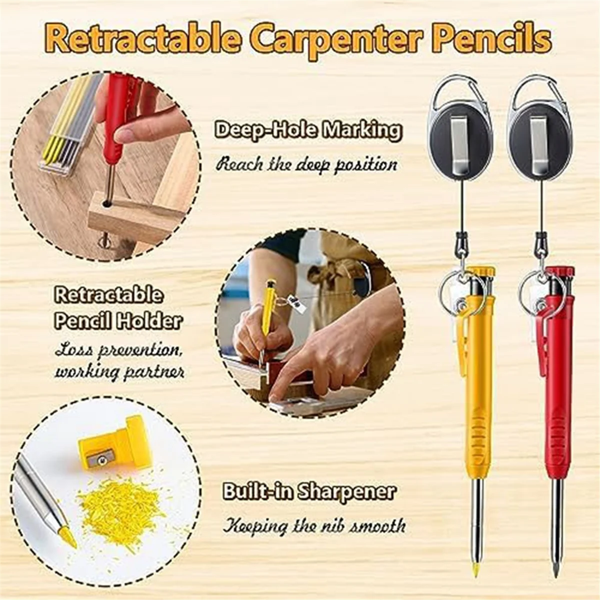 Mechanical Woodworking Pencil with Retractable Stand, Retractable Pull Pen Holder, Great for Woodworking Architects