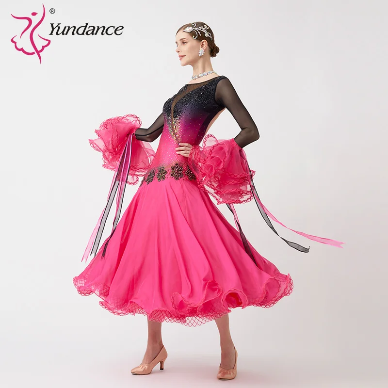 B-23164 New Women Modern Dance Rhinestone Color Diversity Dress Ballroom National Standard Waltz Competition Performance