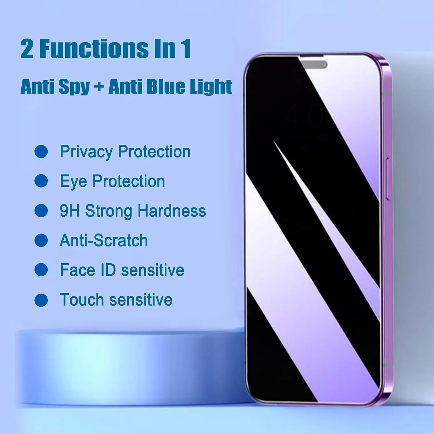 2 Pack Anti-Blue Privacy Tempered Glass for iPhone 14 13 12 Pro Max Screen Protector Anti-Peeping Film ElectroplatedGradient 9H