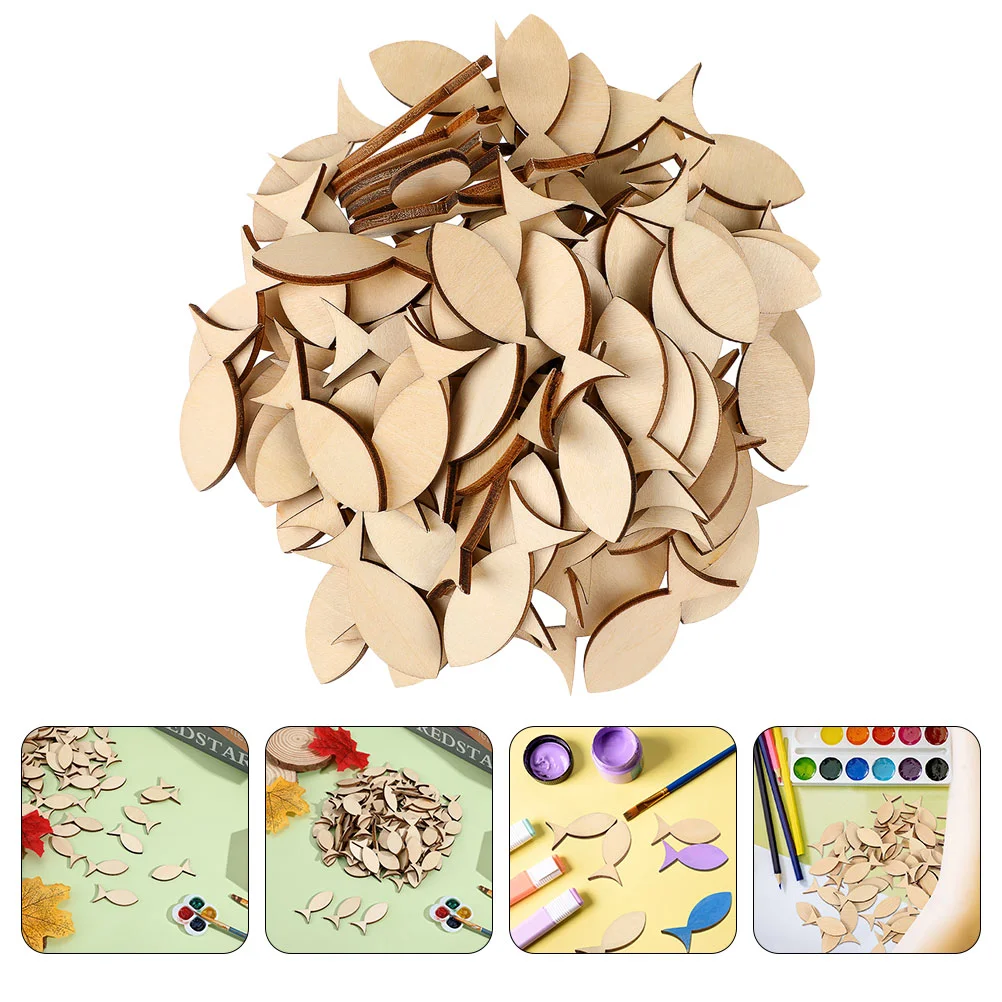 

50 Pcs Solid Fish on Wooden Board Cutouts DIY Chips Blank Adorn Slice Unfinished Slices Craft Animal Animals