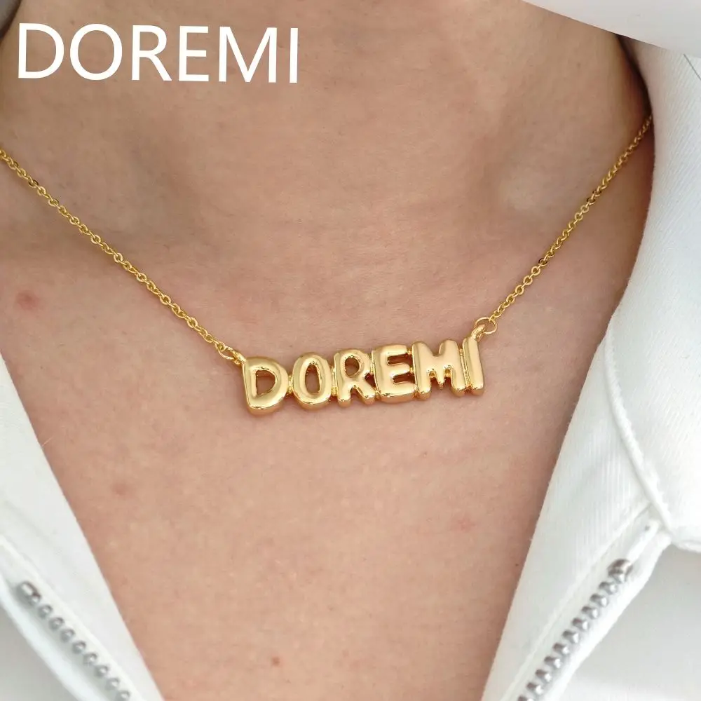 DOREMI Mini Bubble Name Ballon 3D Puff Charm Alphabet Pendant For Necklace Personalized Balloon Bubble Initial Letter Necklace