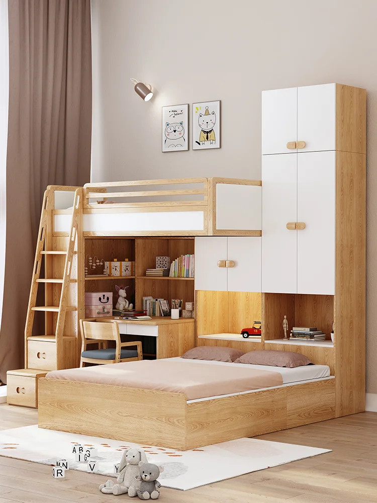 Children's multi-functional high and low bed double bed mother bed combination with desk and wardrobe