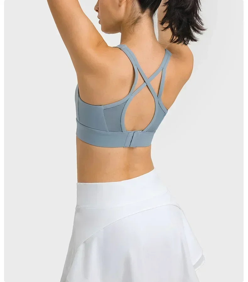 Lemon-Soutien-gorge de sport à fort impact pour femme, rembourré, croisé dans le dos, haut de yoga, sous-vêtements sexy, insertion en maille, course à pied, fitness, fermeture à crochet et yeux