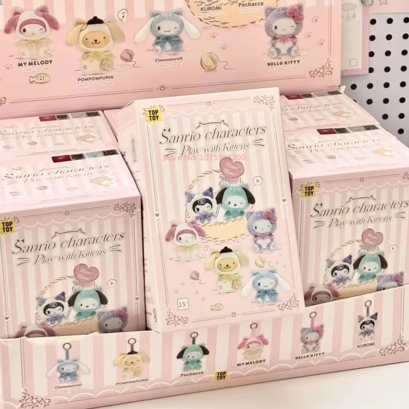 

Горячие оригинальные персонажи Sanrio Play With Kittens Series, виниловая плюшевая глухая коробка Kuromi Melody, милая кукла-подвеска, подарки для загадочной девушки