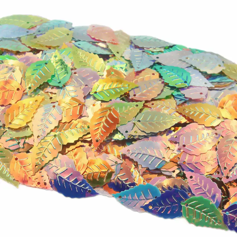 150-900Pcs Laser Discoloration Leaf Sequins PVC Flat Paillette Double Hole DIY Sewing Clothing Accessories Cute Multicolor