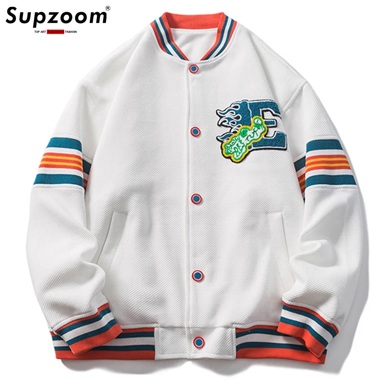 

Supzoom 2022 New Arrival Rib Sleeve Embroidery Top Fashion Bomber Jacket Men Baseball Cotton Loose Casual Bread Fashion Coat