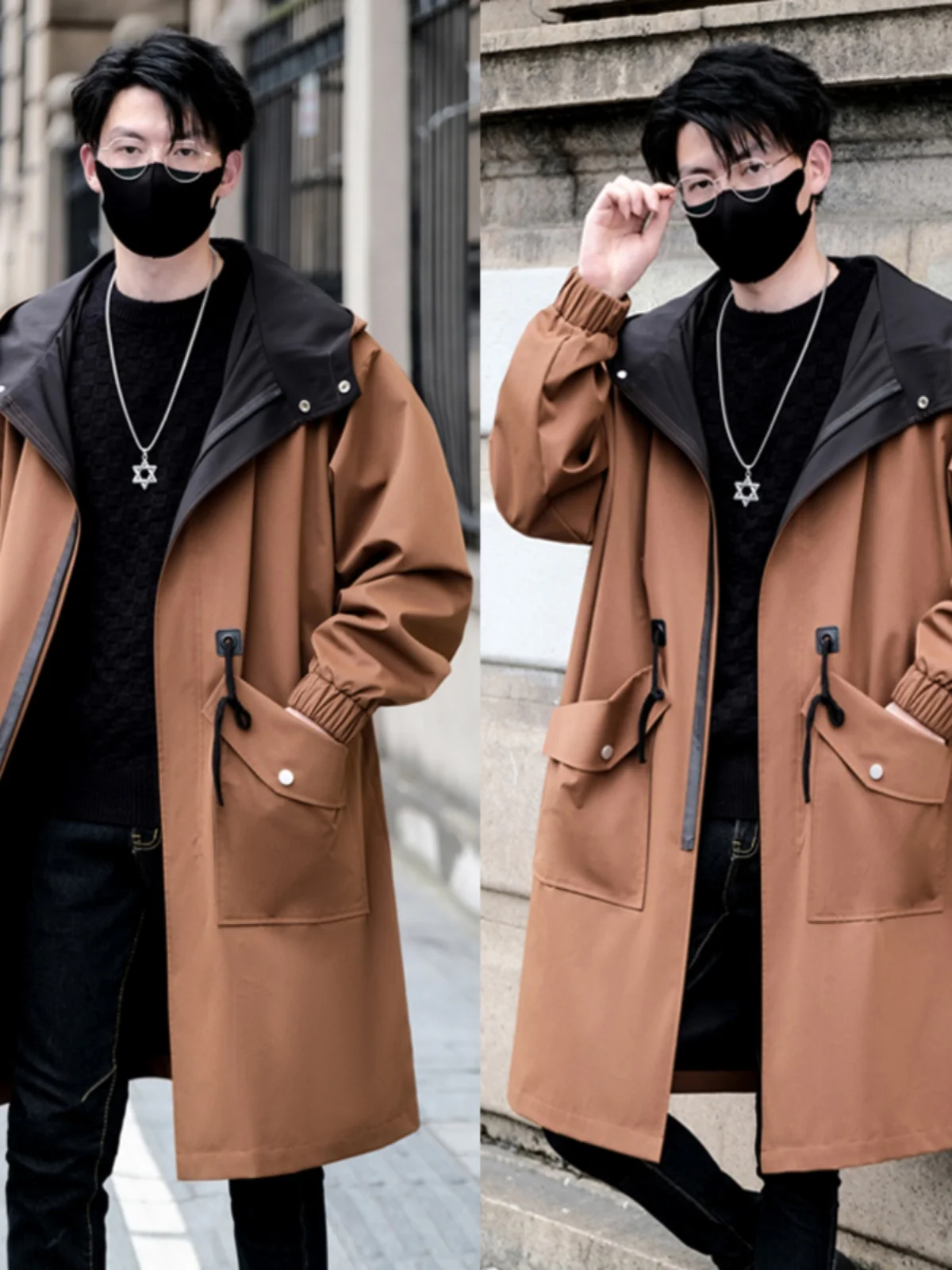 

Мужское длинное пальто Ce Brown в корейском стиле: повседневное, шикарное, в британском стиле, для осени и весны, высококачественная молодежная модная ветровка