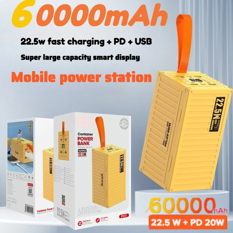 

60000mAh Power Bank PD22.5W QC3.0 Portable Charger Powerbank Battery Capacity Power Station Fast Charging for IPhone Xiaomi