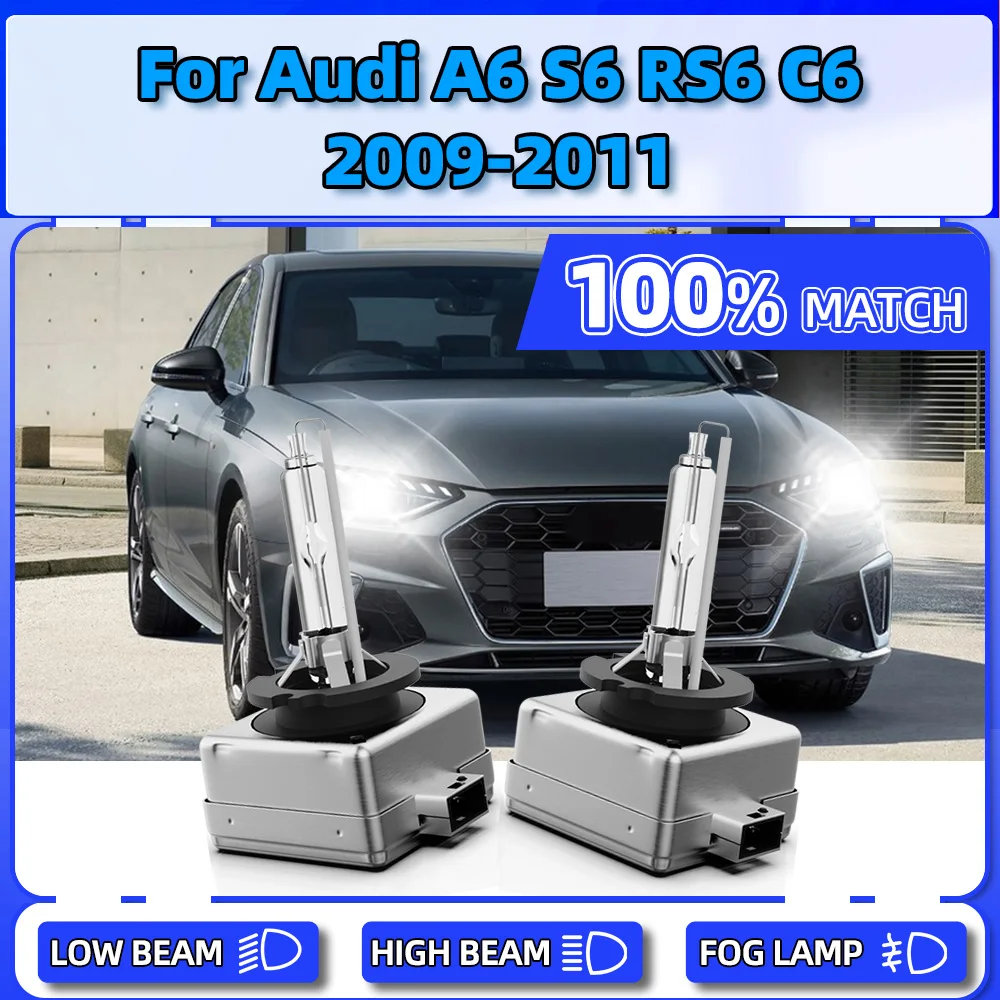 

35W Xenon Headlight Bulbs 20000LM Super Bright Car Lights 6000K White 12V Auto Lamps For Audi A6 S6 RS6 C6 2009 2010 2011