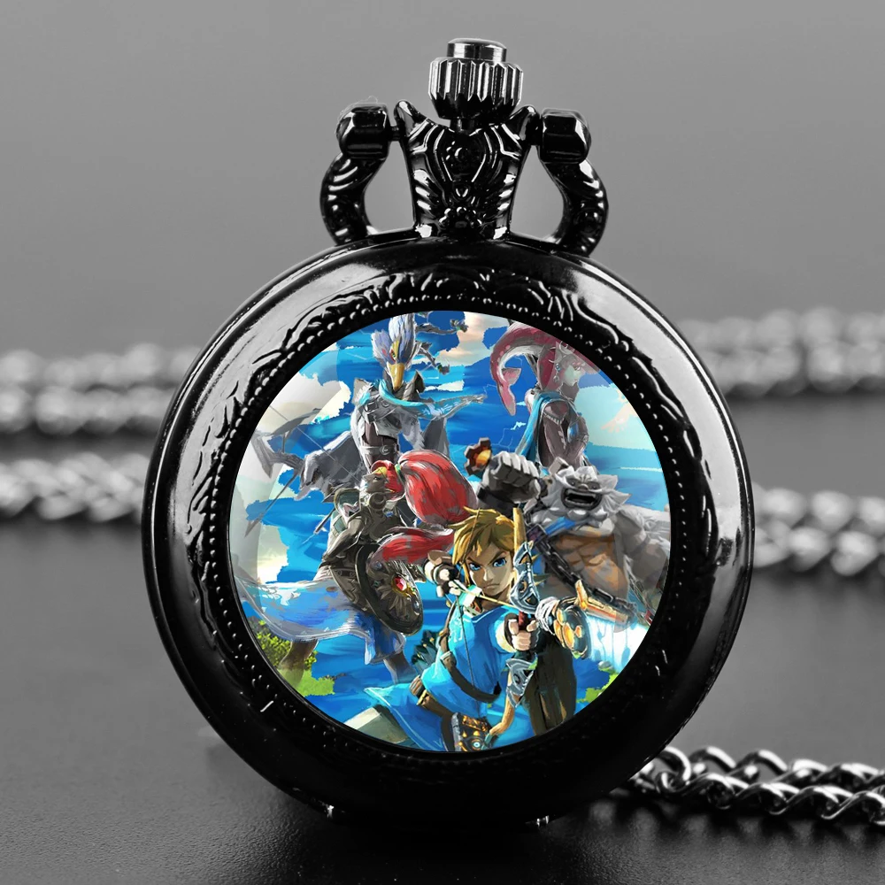 Famous Game Glass Dome Pocket Watch with Chain Necklace Vintage Quartz Pendant Watches Mens Women Gifts for Kids