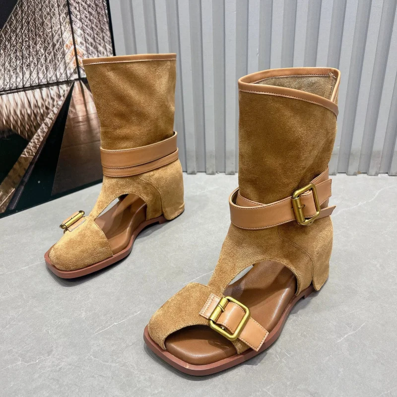 Chunky Shoes Women's Boots Trend 2026 Summer High Heels Boots Women Open Toe Booties Woman Metal Buckle Female Shoes On Platform
