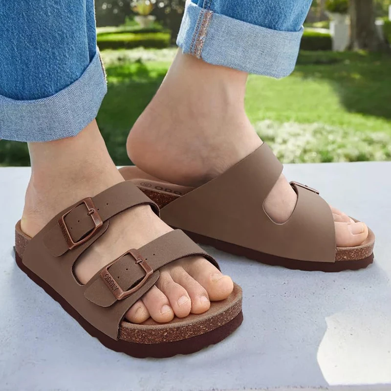 

Eyriphy Arch Support Women Slippers Summer Open Toe Flat Sandals Cozy Casual Beach Shoes With Adjustable Buckle Cork Clogs Slide