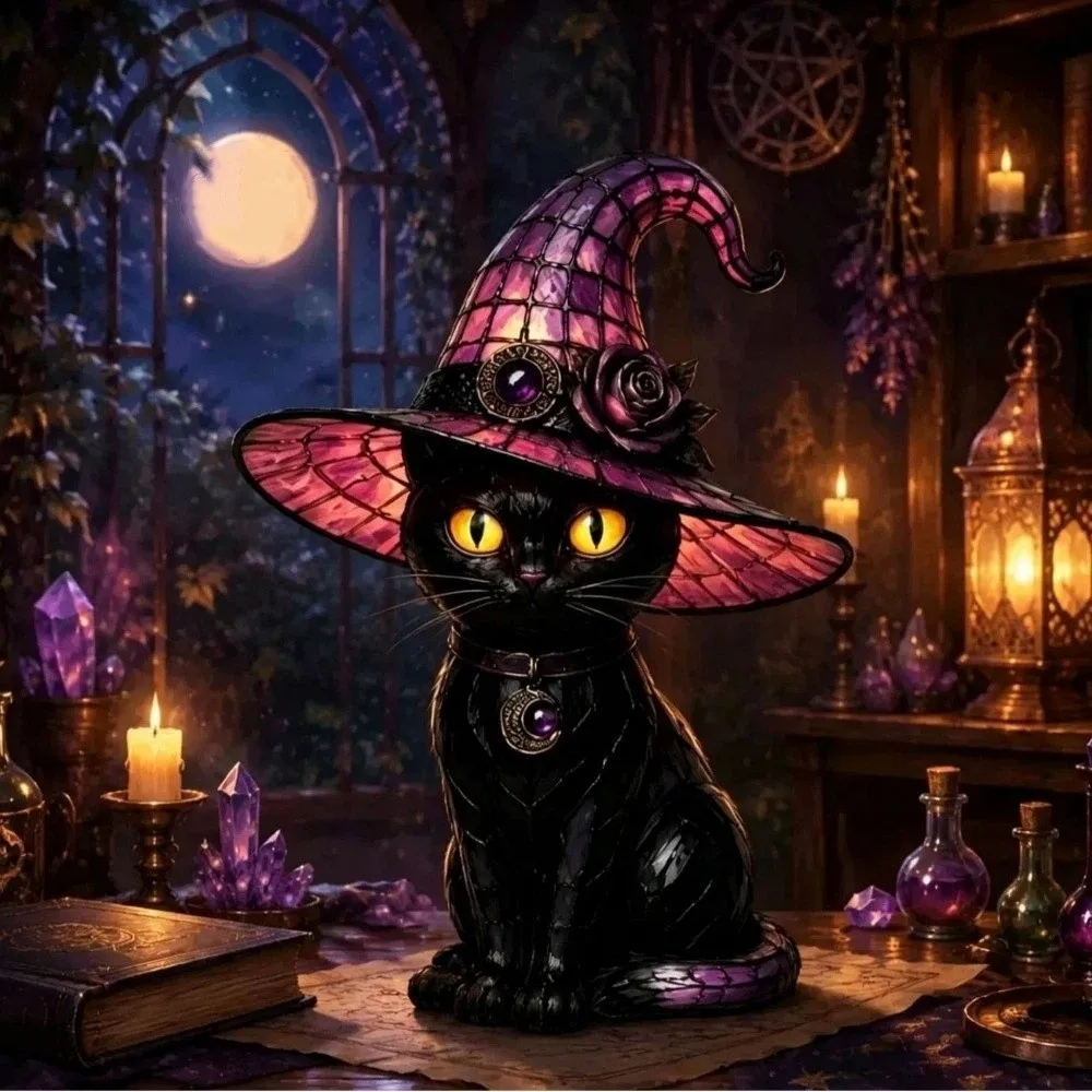 Home Ornaments Cat Bird Halloween Lamp Gothic Acrylic Desktop Lights Colorful Home Decoration Witch Hat Lamp Office Dorm view 2
