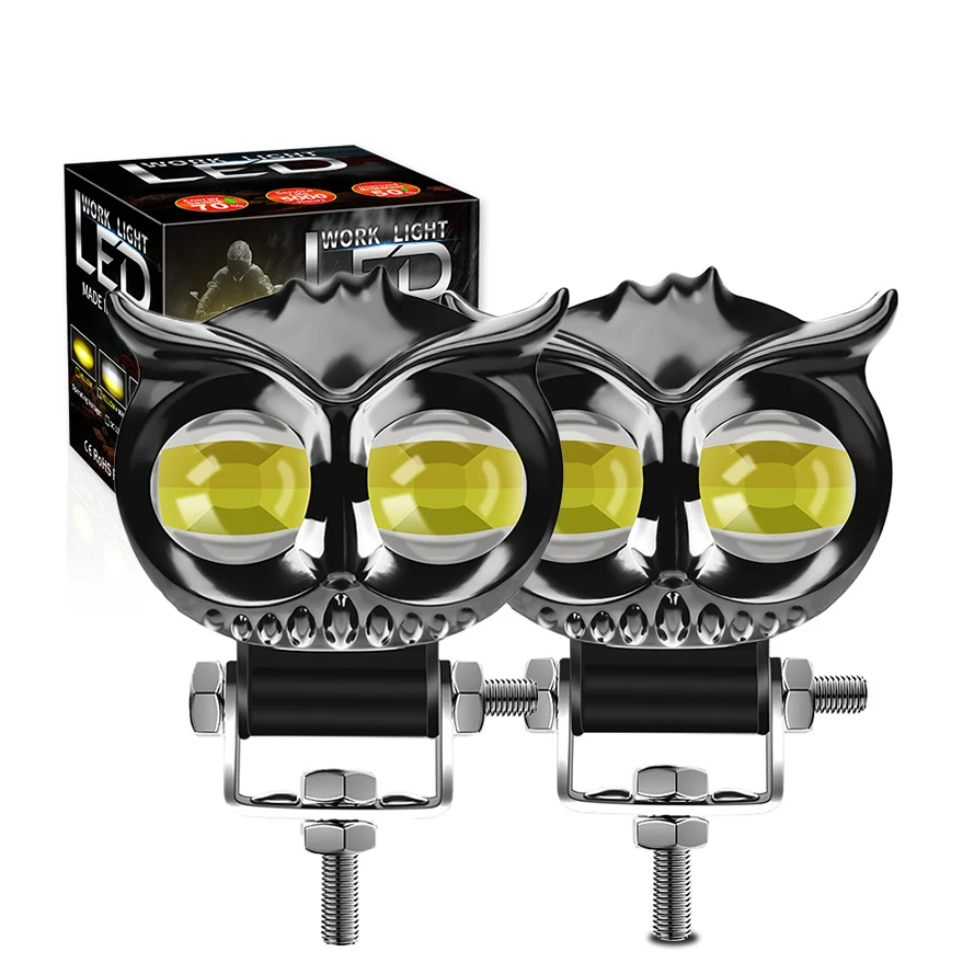 2 Pieces Motorcycle Car LED Spotlight 12W Dual-Color Owl Headlight High/Low Beam Electric Vehicle Front Light 12V~85V DC