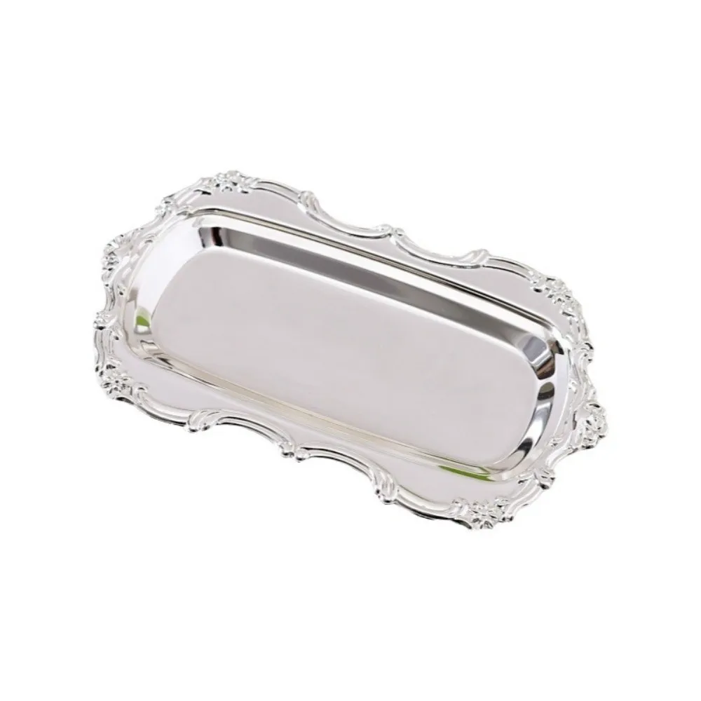 European Style Vintage Embossed Tray Embossed Design Sturdy Retro Serving Platter Stainless Steel Iron Desserts Plate