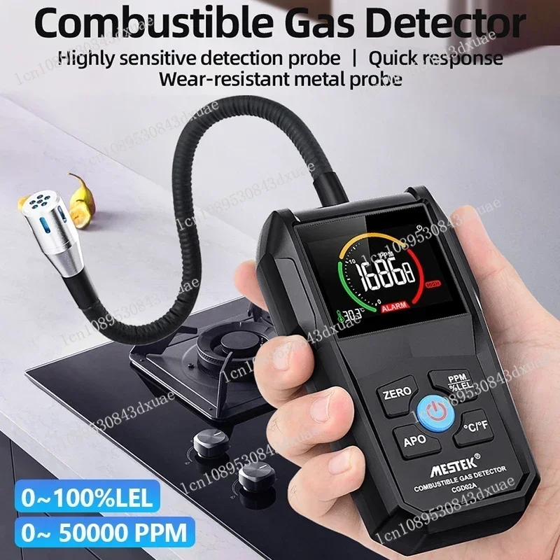 Combustible Natural Tester LCD Screen Sound and Light AlarmGas Leak Detector Analyzer Methane Flammable 50000 PPM 100% LEL