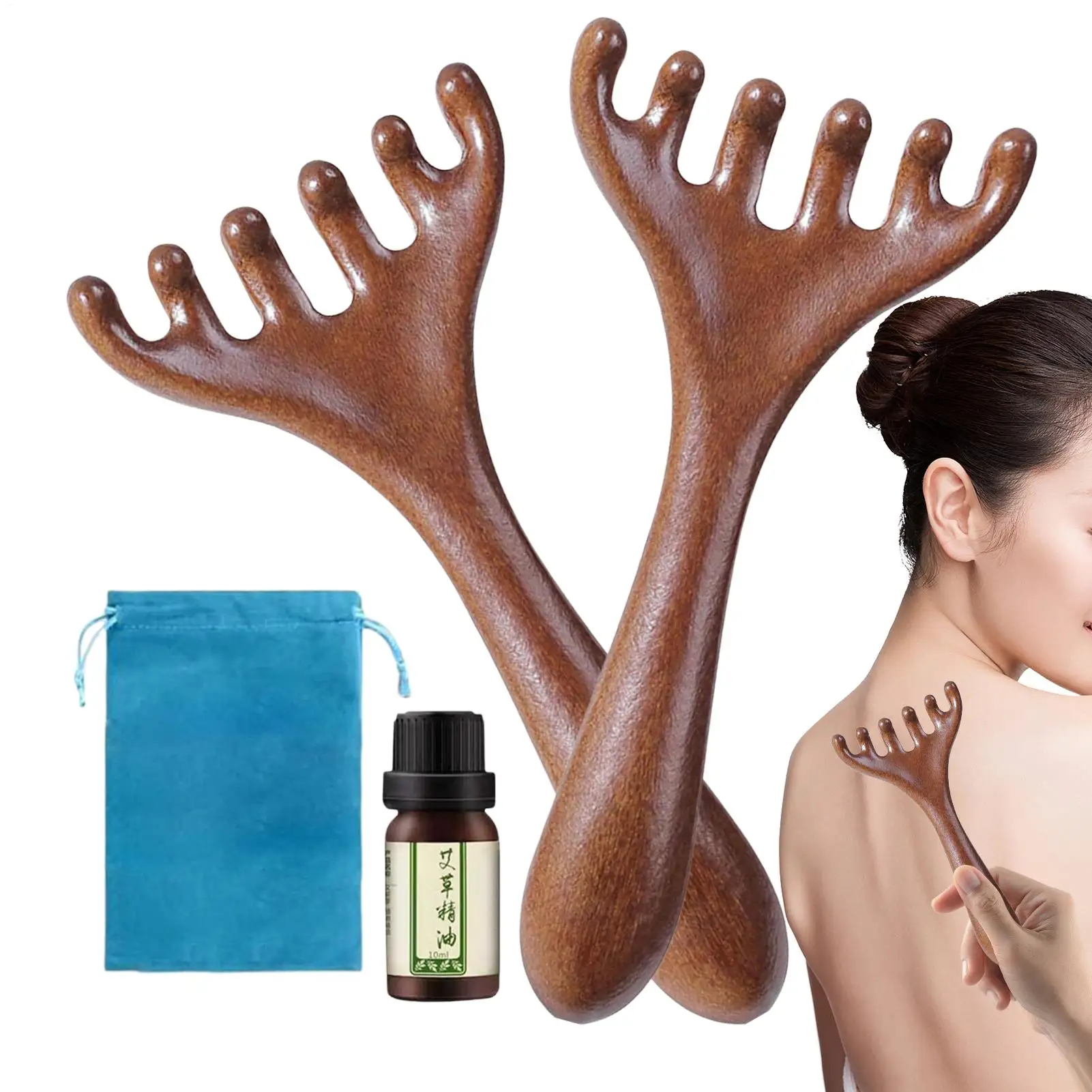 

2pcs Scalp Massage Comb Meridian Brush Massage Tools 6-Claw Relax Tool Wooden Head Brush for Men Women Neck Body Face Spa Home