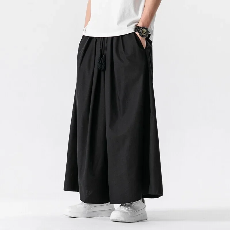 Kimono Men Pants Japanese Samurai Costume Solid Color Drawstring Waist Pants Haori Baggy Harajuku Hip Hop Trousers Plus Size 5XL