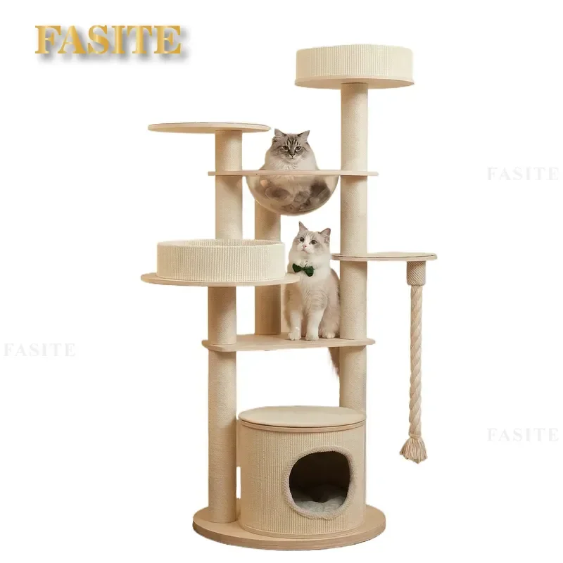 For Cat Climbing Frame Solid Wood Cat Tree Shelf Space Capsule Nest for Big Cats Small Apartment Space Saving Furniture