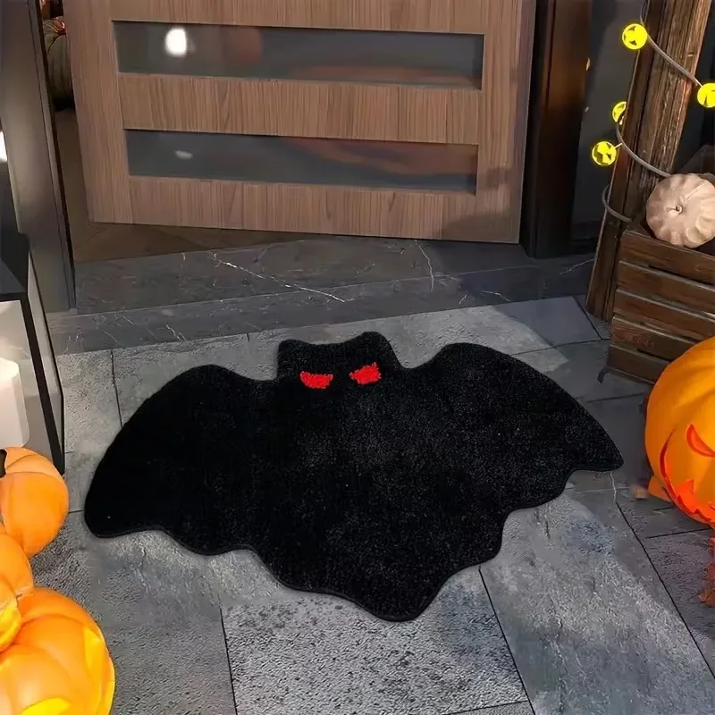 VIKAMA Gothic-Style Bat Halloween Rug, Soft Plush Carpet, Indoor Entrance Non-Slip Mat, Halloween Party Home Decoration
