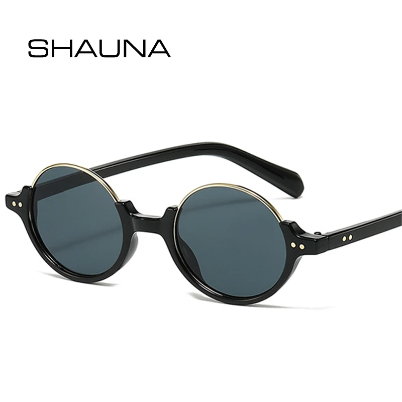 SHAUNA New Semi-Metal Round Women Sunglasses Vintage Rivets Punk Men Trending Gradient Shades UV400 Sun Glasses