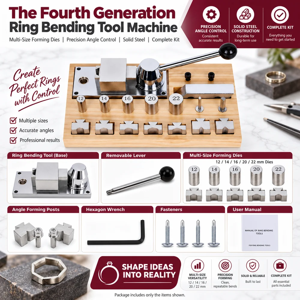The Fourth Generation Ring Bending Tool Machine, Multi-Size Forming Dies, Precision Angle Control, Solid Steel, Complete Kit