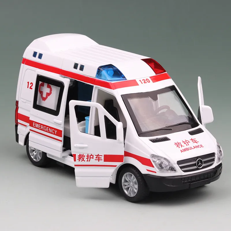 1:32 Mercedes-Benz Ambulance Politieauto Metalen Diecast Legering Automodel Voor Jongens Kinderen Speelgoedauto Geluid En Licht Terugtrekken A95