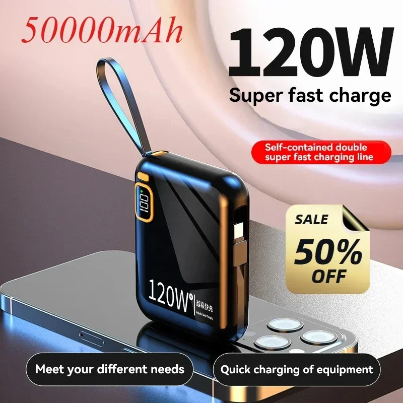 

2025 Newest 50000mAh Mini Power Bank 120W Fast Charging Portable External Battery Charger Cases for iPhone Samsung Huawei Xiaomi