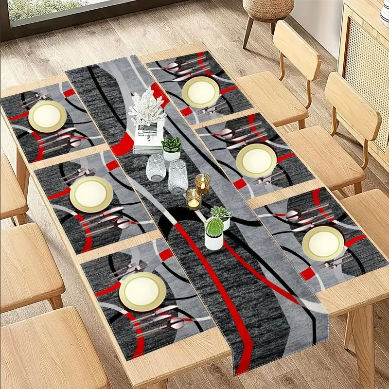 VIKAMA Modern Light Luxury Line Table Flag Meal Mat Set Waterproof and Anti slip Kitchen Restaurant Table Mat Home Decoration