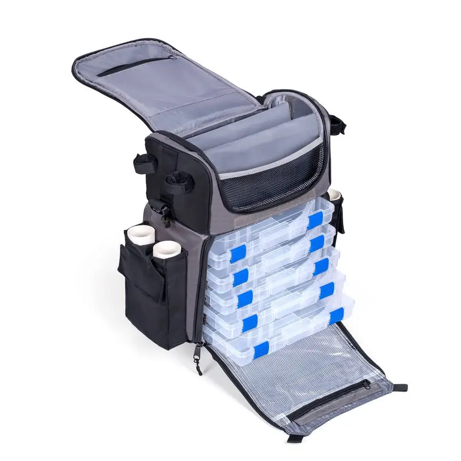 صندوق أدوات صيد السمك المتدحرج في الخارج مع عجلات، حقيبة ظهر صيد مقاومة للماء مع حامل قضيب وحقيبة تخزين دوارة #2