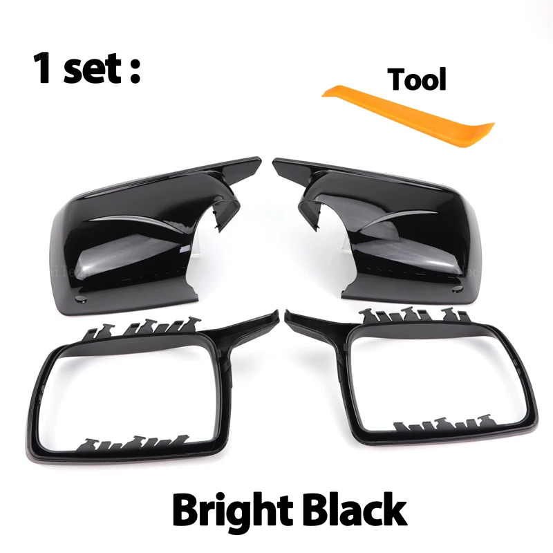 2024 New M Look Mirror Covers for BMW X5 E53 1999-2006 Replacement RearView Mirror Case Cover Bright Black with Tool