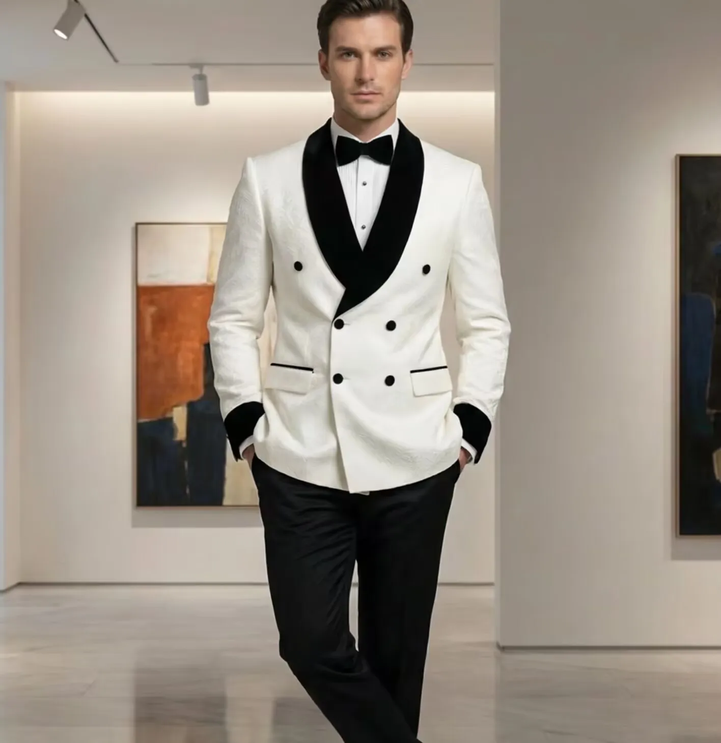 

Classic Double Breasted Men Suit Set 2PCS Fashion Shawl Lapel Men Suit For Best Man Formal Colorblock Suit Trajes For Hombr
