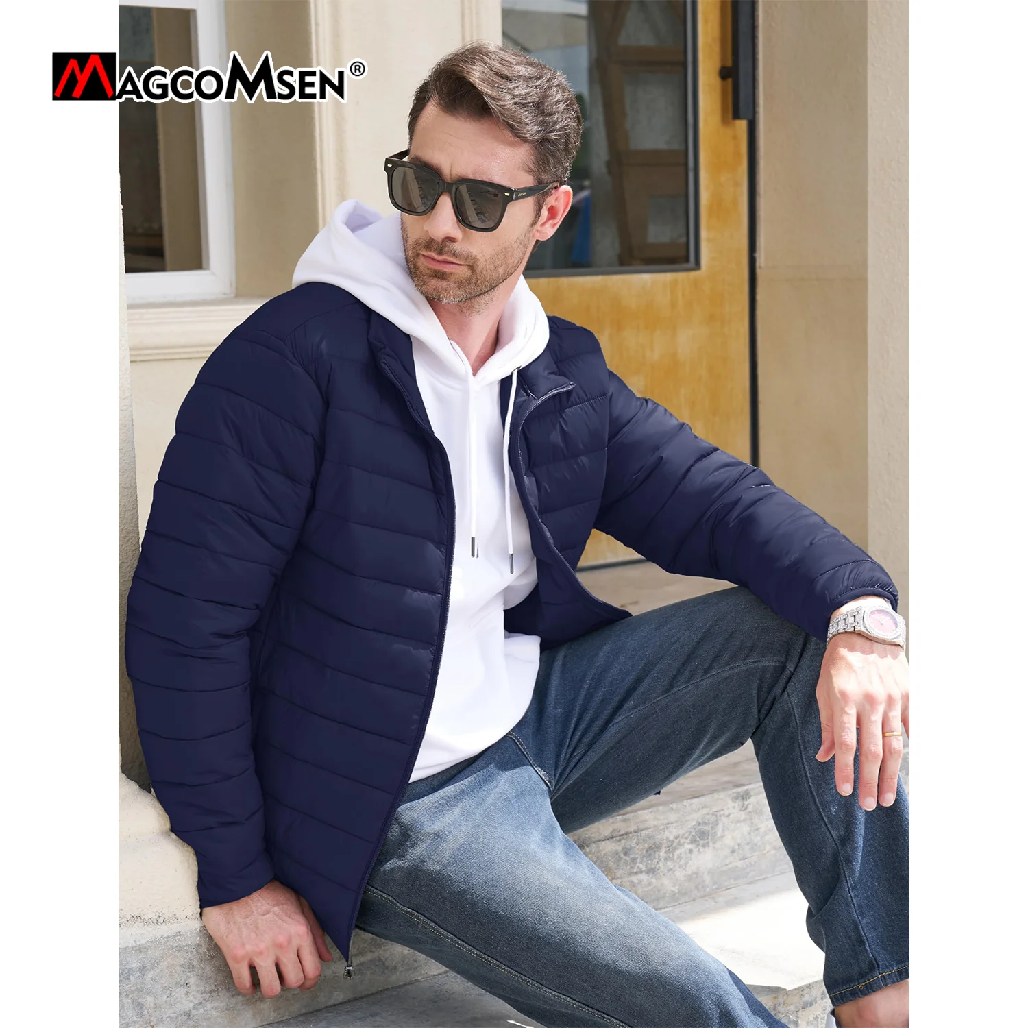 MAGCOMSEN Lightweight Puffer Jacket Mens Winter Thermal Warm Quilted Coat Waterproof Windproof Puffy Jackets Male Windbreaker