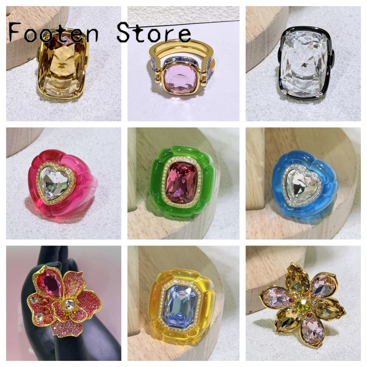 

Original 2025 Luxury Fine Party Rings Charm Blue Green Flower Black Gold Geometric Shining Crystal Rings Romantic Gift for Women