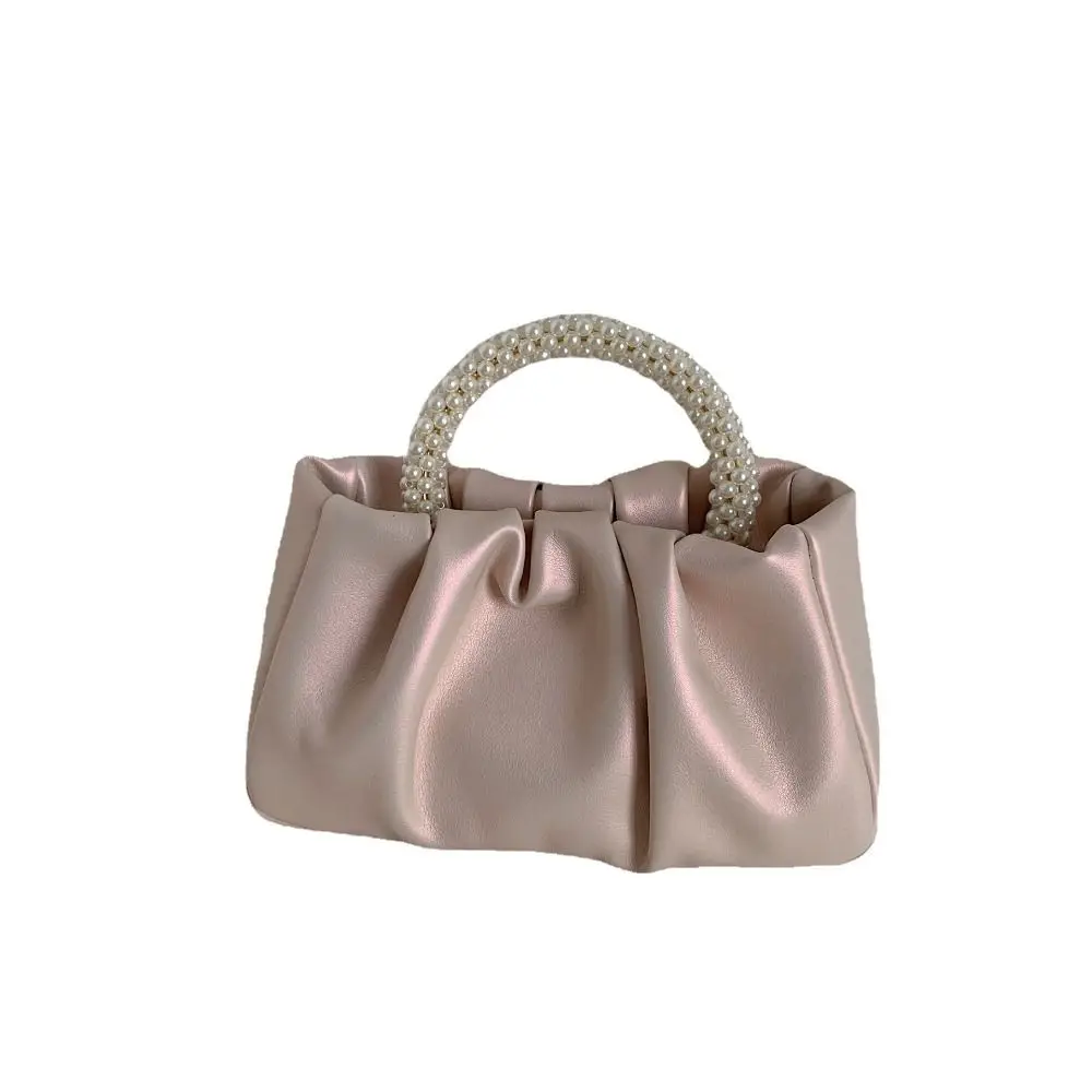 Bolso de mano de princesa de PU para mujer, bolso de mano de estilo coreano, bolso cruzado con asa de perlas, monederos pequeños, bolso de nube plegable