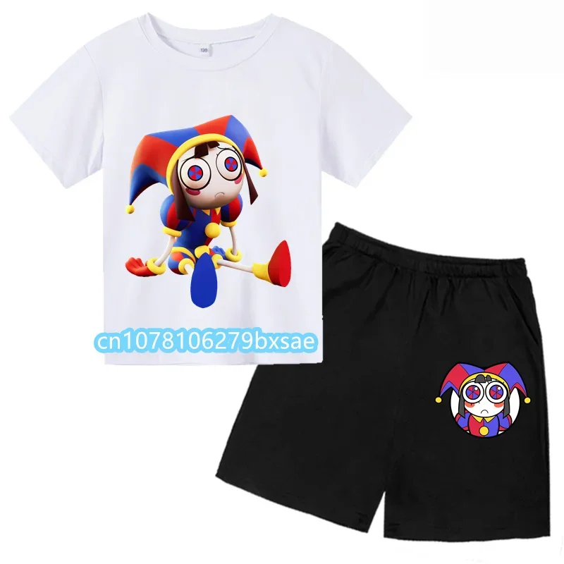 O incrível circo digital camiseta terno para meninos e meninas, camiseta personalizada dos desenhos animados, manga curta, moda infantil, 2021