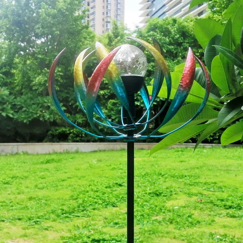 

Outdoor Garden Decoration Plugin Small Packaging Disassembly DIY Assembly Glass Ball Solar Light Iron Windmill