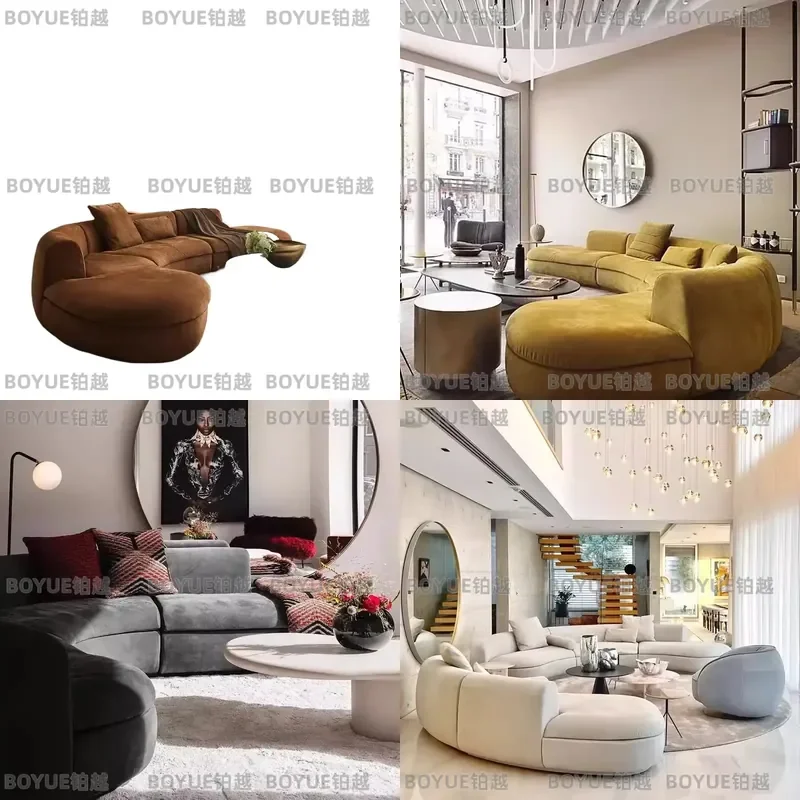 Italian Minimalist Curved Fabric Sofa Modern Simple Living Room Light Luxury Cream Style High End Creativity Furniture