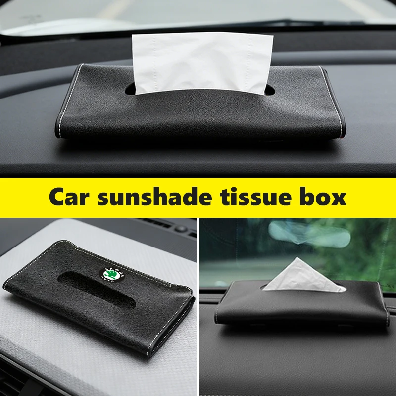 Car Sun Visor Armrest Seat Back Leather Tissue Box Cover Auto Interior Storage Decor For Skoda S Kodiaq Octavia 2 3 Yeti Karoq