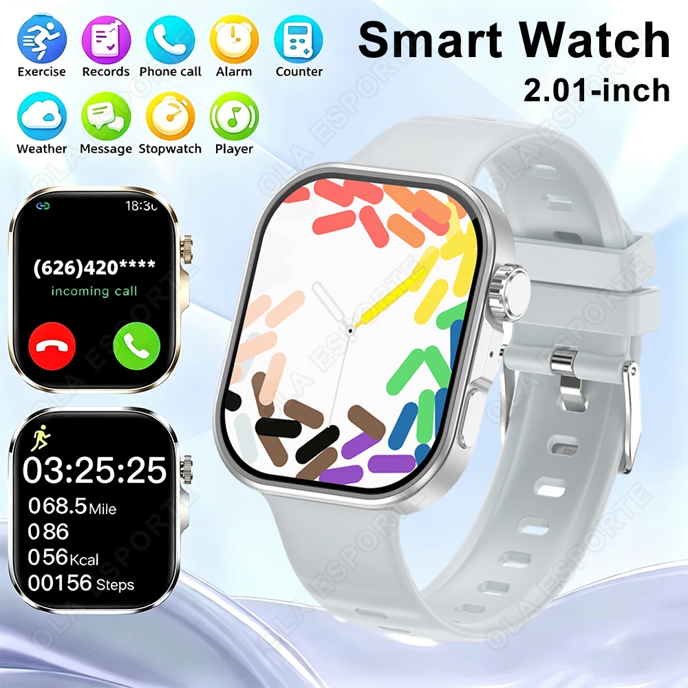 2026 Neue Smartwatch 2,01 Zoll Touch-Display KI-Sprachsteuerung Bluetooth-Anruf Anpassbares Zifferblatt Multi-Sportmodus Gesundheitsfunktionen für Männer Frauen Geschenke HW12