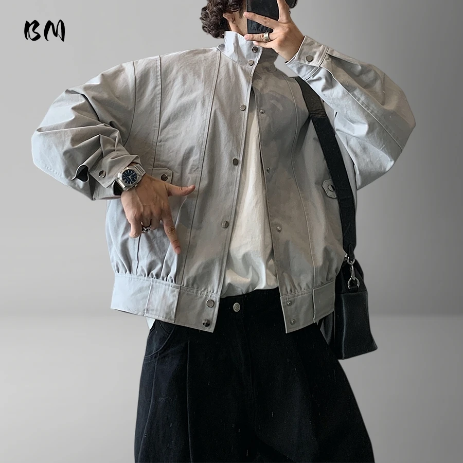 

Мужская американская винтажная мотоциклетная куртка с воротником-стойкой, ветрозащитная, короткая, весенне-осенняя, повседневная, корейская, уличная, модная верхняя одежда