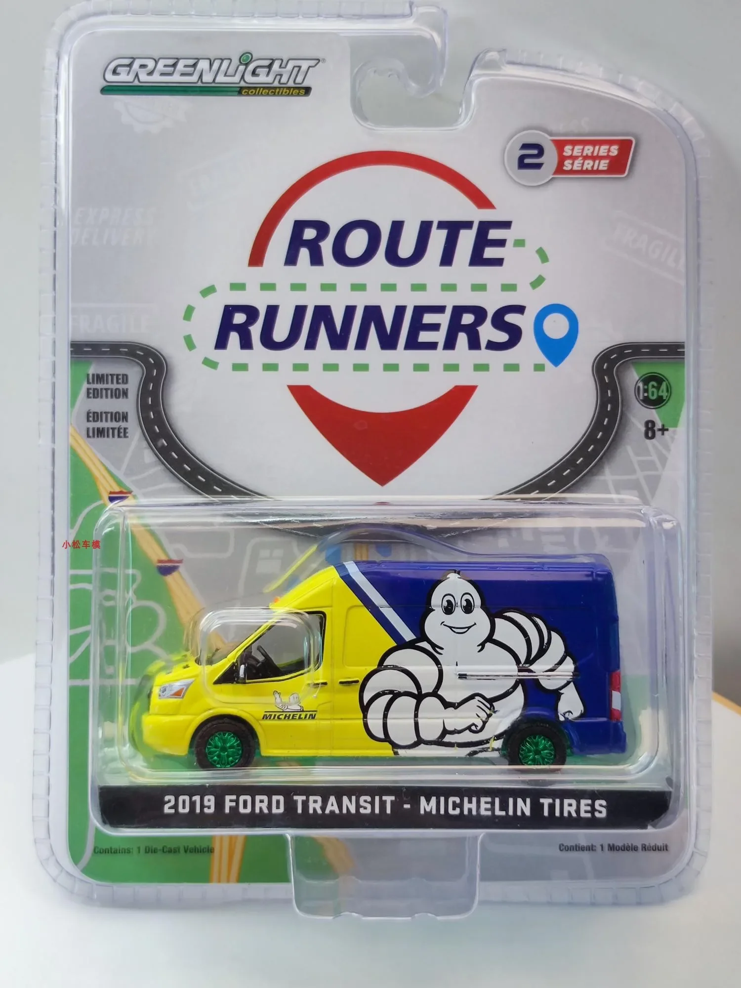 

Green Light 1:64 2019 Ford Transit High Roof - Michelin Tires Green Machine Edition, коллекционные модели автомобилей из сплава, товары для хобби, игрушки, подарки