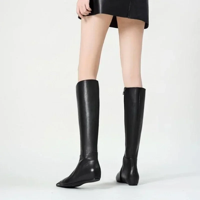 Brand Metal Pointed Women Knee Long Boots Fashion Stage Show Black Sexy Autumn Winter Over Knee Length Boots Size 34-45