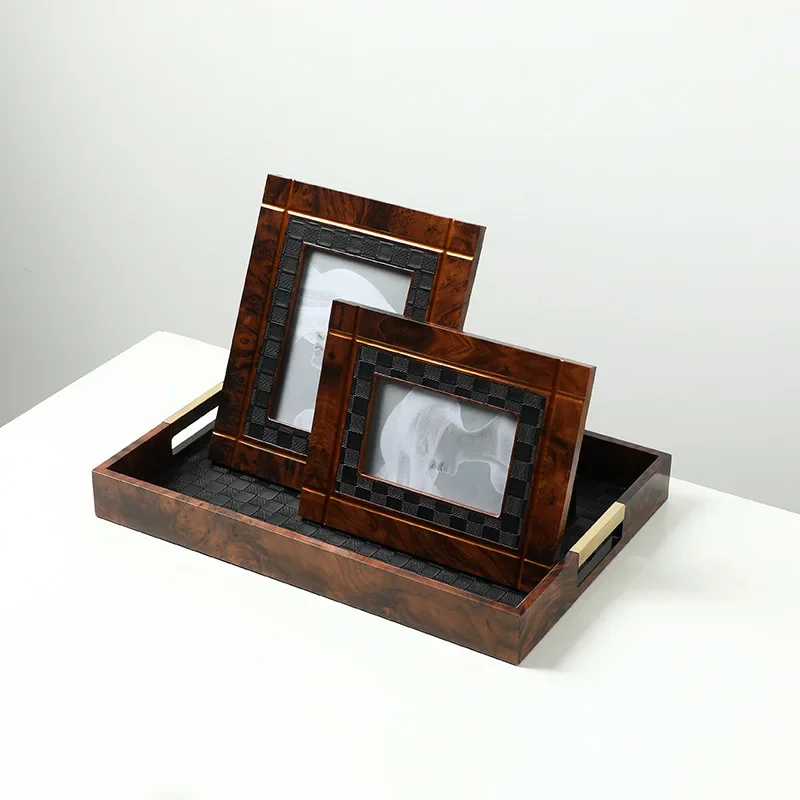 Italian light luxury creative wood grain black grid photo frame home villa bedside table table ornament