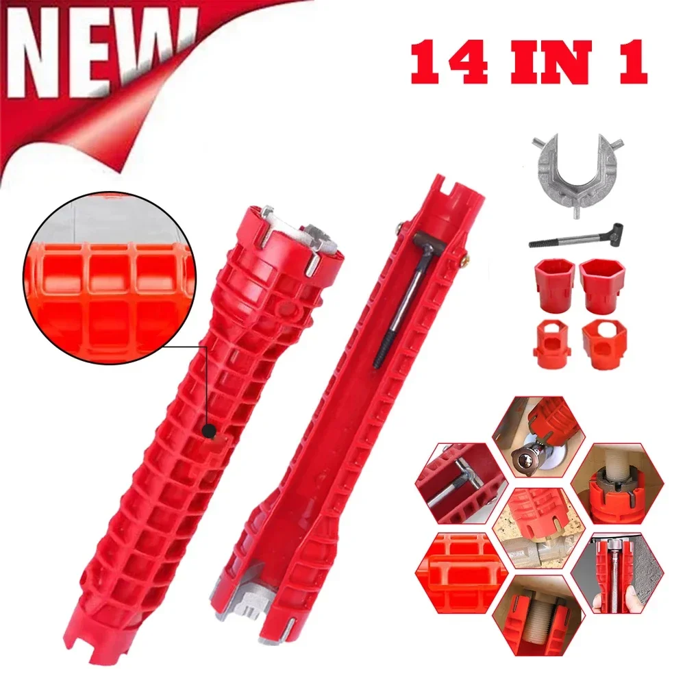 14-in-1-Wasserhahn-Waschbecken-Schlüssel, Rohrschlüssel, Wasserhahn-Waschbecken-Installer-Set für Badezimmer, Küche, Sanitär, Reparatur, Installation, Handwerkzeuge