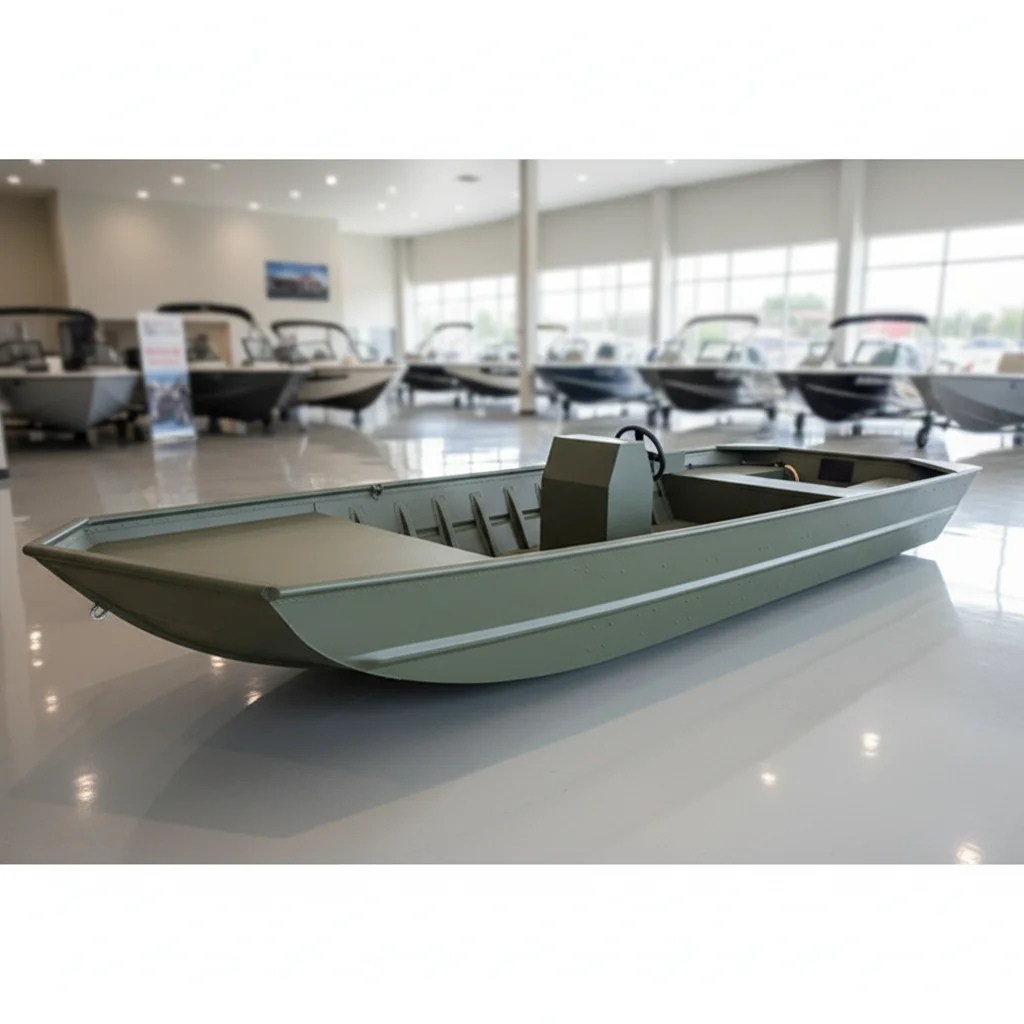 KinOcean 14ft Jon Boat Model 1445 Durable Aluminum 2-6 Person Fishing and Surfing Boat with Smooth Welded Engine Combo Set